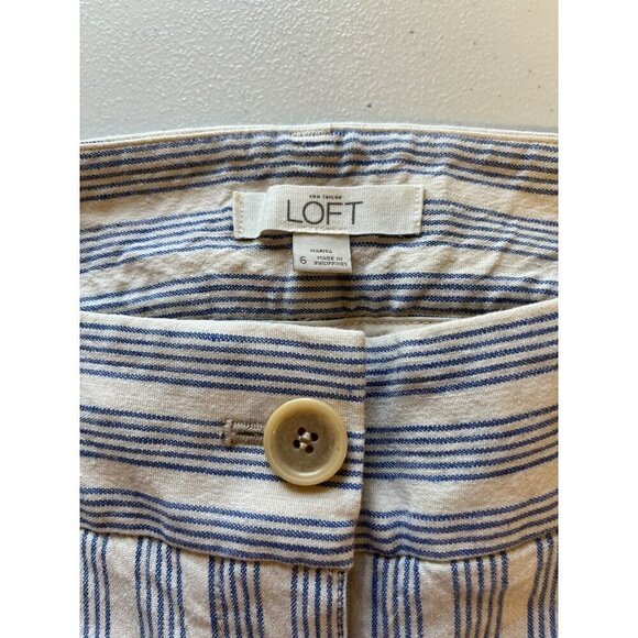 Ann Taylor Loft Marisa Linen Blend Cropped Pants Women 6 Stretch Striped Coastal - Picture 7 of 8